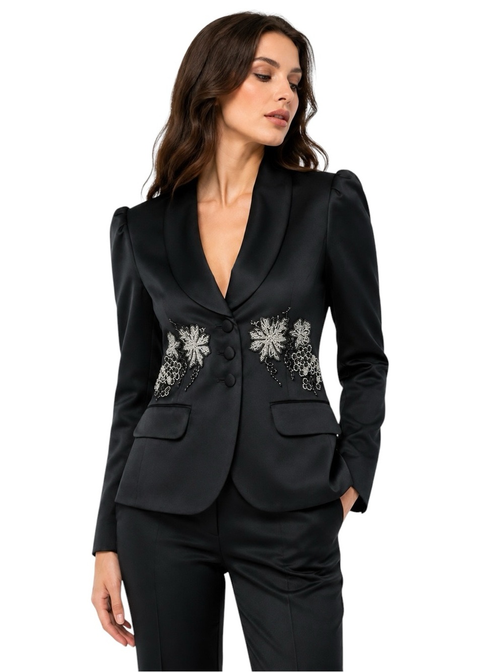 MNG Limited Edition by Zuhair Murad Black Embellished Blazer Size US 12